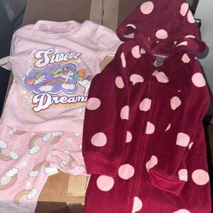 Carter's Pink Unicorn Pajama Set with Red Polka Dot w/Hood PJ